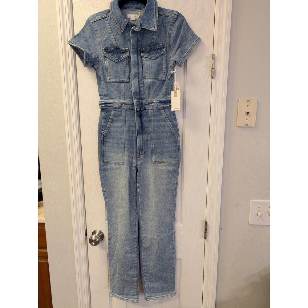 Good American Womens Light Wash Denim Utility Jumpsuit Size S NEW Kardashian